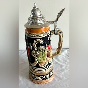 Vintage German-Style Musical Beer Stein Pewter Lid Castle Scene